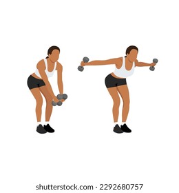 Woman doing Dumbbell bent over reverse flyes. Flat vector illustration isolated on white background