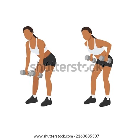Woman doing Dumbbell bent over row exercise flat vector illustration isolated on white background Stockfoto © 