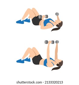 Woman doing Dumbbell chest press exercise. Flat vector illustration isolated on white background