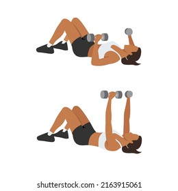 Woman doing Dumbbell chest press exercise. Flat vector illustration isolated on white background