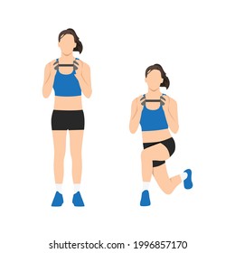 Woman doing Dumbbell curtsy lunge exercise. Flat vector illustration isolated on white background