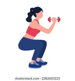 Woman doing dumbbell exercise in flat design on white background.