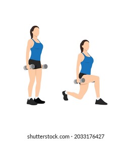 Mujer haciendo pulmones tonificantes. Conjunto vectorial de iconos de entrenamiento en estilo plano aislados en fondo blanco.