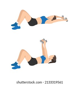 Woman doing Dumbbell pullover exercise. Flat vector illustration isolated on white background