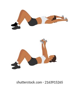 Woman doing Dumbbell pullover exercise. Flat vector illustration isolated on white background