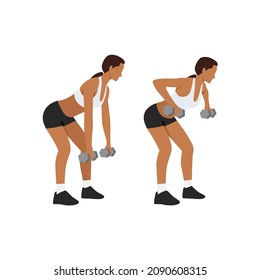 Woman doing Dumbbell row exercise. Flat vector illustration isolated on white background