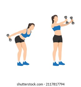 Woman doing dumbbell skier swing exercise. Flat vector illustration isolated on white background