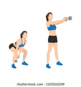 Woman doing Dumbbell swing exercise. Flat vector illustration isolated on white background. workout character set