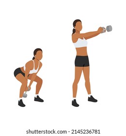 Woman doing Dumbbell swing exercise. Flat vector illustration isolated on white background. workout character set