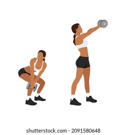 Woman doing Dumbbell wood chops exercise. Flat vector illustration isolated on white background