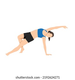 Woman doing Eagle leg side plank exercise. Flat vector illustration isolated on white background