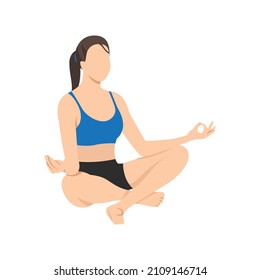 Woman doing easy pose sukhasana exercise. Flat vector illustration isolated on white background