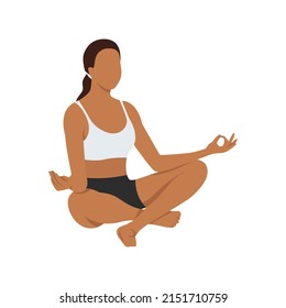 Woman doing easy pose sukhasana exercise. Flat vector illustration isolated on white background