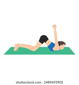 Woman doing Eight Limbed Pose Bound Hands or Ashtangasana Baddha Hasta yoga exercise. Flat vector illustration isolated on white background