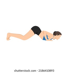 Woman doing Eight-Limbed Yoga Pose Ashtangasana exercise. Flat vector illustration isolated on white background