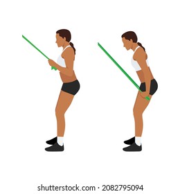 Woman doing Elastic band Tricep extensions exercise. flat vector illustration isolated on white background