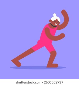 Woman doing Elderly yoga class outdoor. Flat vector illustration in cartoon style.