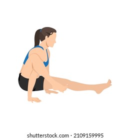 Woman doing elephant pose. Eka hasta bhujasana exercise. Flat vector illustration isolated on white background