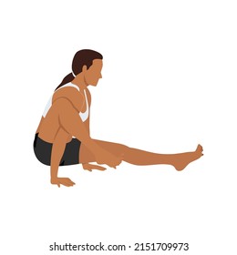 Woman doing elephant pose. Eka hasta bhujasana exercise. Flat vector illustration isolated on white background