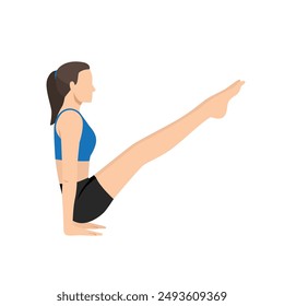 Woman doing Elevated Boat Pose or Utthita Navasana yoga exercise. Flat vector illustration isolated on white background