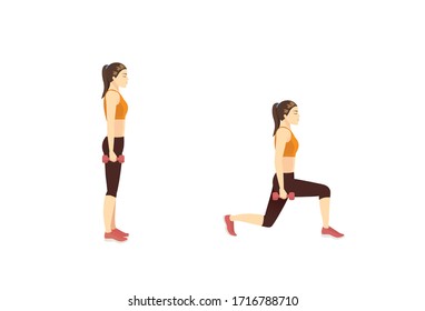 Woman Doing Exercise Dumbbell Reverse Lunge Stock Vector (Royalty Free ...