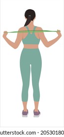 Woman doing exercise with fitness elastic band on white background. Vector illustration