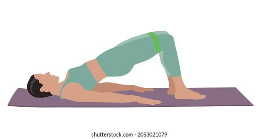 Woman doing exercise with fitness elastic band on white background. Vector illustration