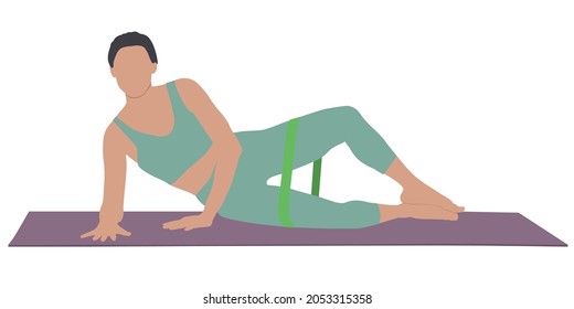 Woman doing exercise with fitness elastic band on white background. Vector illustration