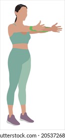 Woman doing exercise with fitness elastic band on white background. Vector illustration