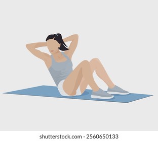 Woman doing the exercise. Flat vector illustration isolated on white background.