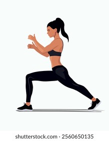 Woman doing the exercise. Flat vector illustration isolated on white background.