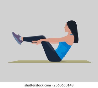 Woman doing the exercise. Flat vector illustration isolated on white background.