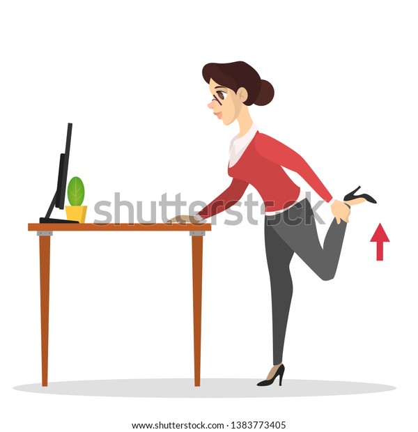 Woman Doing Exercise Office Using Desk Stock Vector Royalty Free