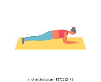 Woman doing exercise in one position vector, flat style of female standing on mat. Bodybuilder improving muscles and strengthening body, active lifestyle
