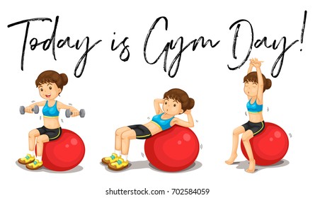 La mujer haciendo ejercicio con la frase de hoy es la ilustración del día del gimnasio
