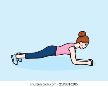 woman doing exercise, plank, hand drawn, vector illustration.