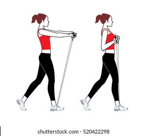 Woman Doing The Exercise With A Resistance Band. Vector Illustration