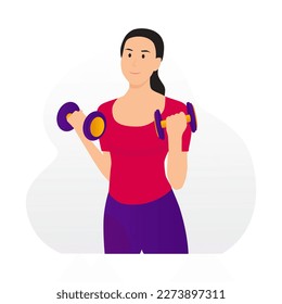 Woman doing exercise using dumbbells