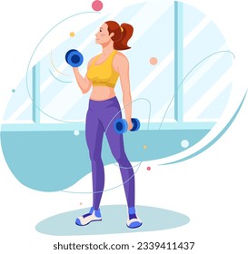 Woman Doing Exercise Using Dumbbells Illustration 