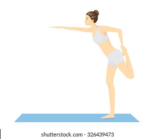 Woman doing exercise with Yoga on blue mat. her want body balance and beauty shape