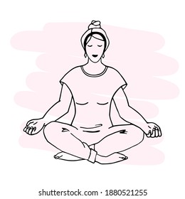 Woman doing exercise in yoga pose of Lotus. Vector Illustration