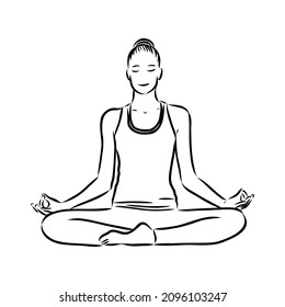 Woman doing exercise in yoga pose. Line drawing. Healthy life concept -Vector Illustration