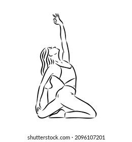 Woman doing exercise in yoga pose. Line drawing. Healthy life concept -Vector Illustration