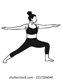 Woman doing exercise in yoga pose. warrior pose. Vector silhouette illustration isolated on white background. international yoga day concept. Yoga logo