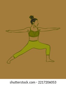 Woman doing exercise in yoga pose. warrior pose. Vector colored isolated silhouette illustration. international yoga day concept. Yoga logo