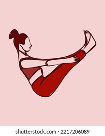 Woman doing exercise in yoga pose. Vector colored isolated silhouette illustration. boat pose. international yoga day concept. Yoga logo