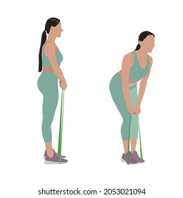 Woman doing exercises with fitness elastic band on white background, collage. Vector illustration