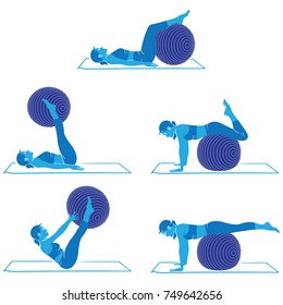 Woman doing exercises and physiotherapy gym with pilates ball material. Ideal for catalogs and educational material and institutional