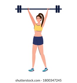 woman doing exercises with weight bar, exercise sport recreation vector illustration design