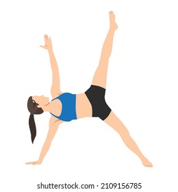 Woman doing Extended half moon pose utthita ardha exercise. Flat vector illustration isolated on white background